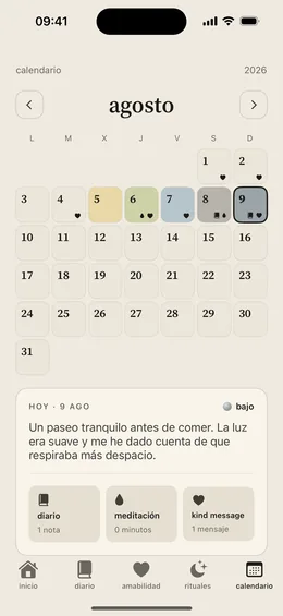 Pantalla de resumen de ánimo en el calendario
