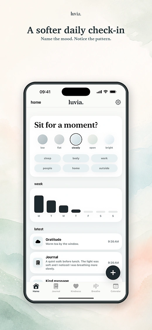 Luvia mood check-in screen