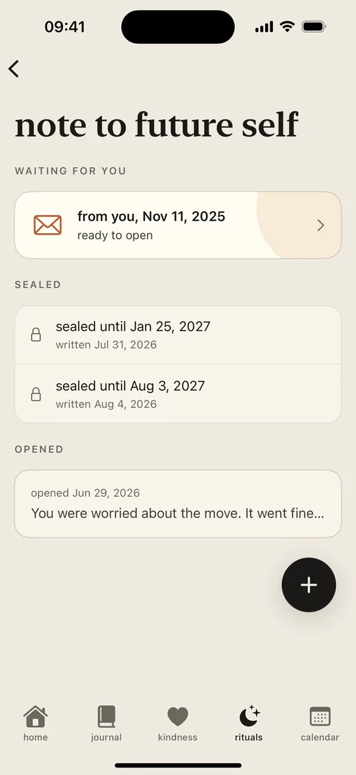 Luvia note to your future self screen