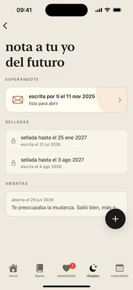 Pantalla de notas a tu yo del futuro