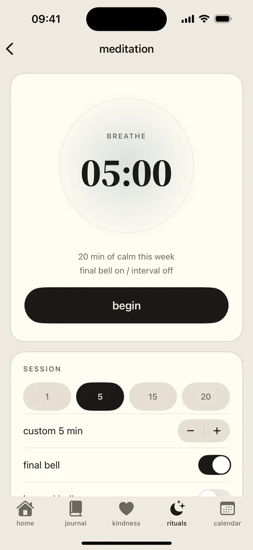 Luvia meditation timer screen