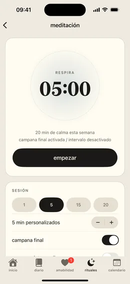 Pantalla del temporizador de meditación