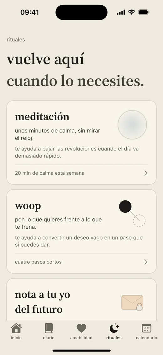 Rituales de Luvia con meditación, WOOP y notas a tu yo del futuro